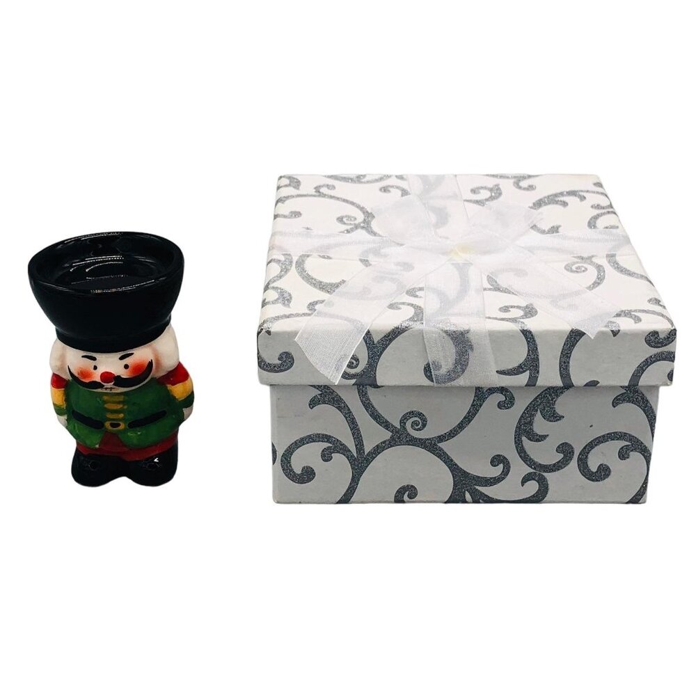 Christmas Nutcracker Tea Candle Holder 3" Tall And Gift Box READ